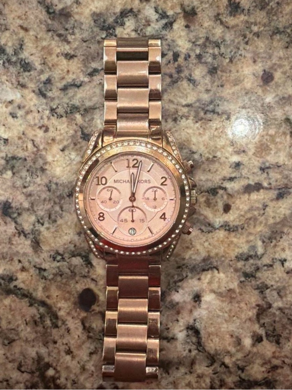 Michael Kors Rose Gold Tone Crystal-Accent Bracelet Watch